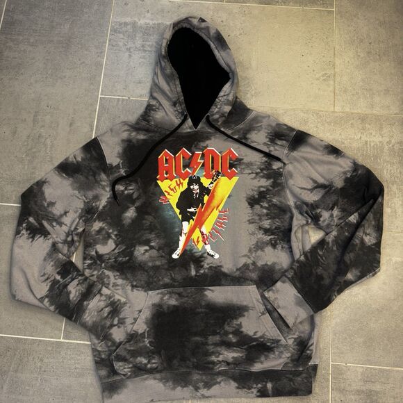 AC/DC Official High Voltage Pullover Hoodie - Men's Medium - Tie-Dye Gray - Picture 3 of 8
